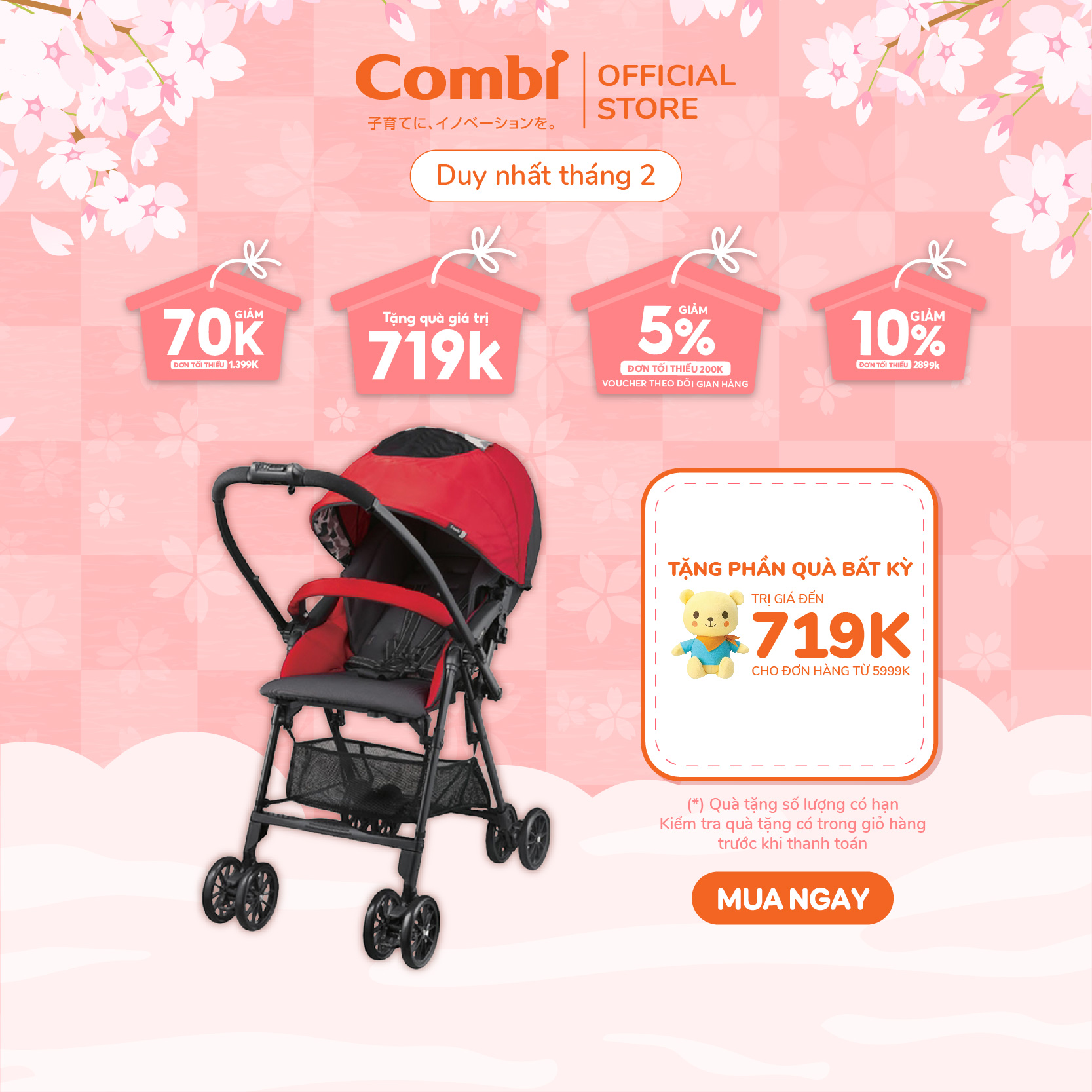 Xe đẩy Combi NEYO màu đỏ/xanh/ghi