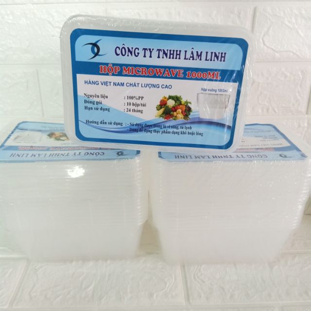 10 hộp nhựa vuông 750ml,1000ml,dùng được trong lò vi sóng