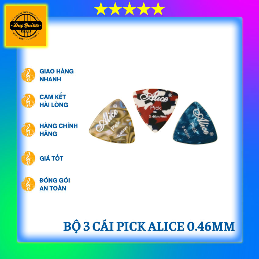 Bộ 3 cái guitar pick Alice 0.46mm mẫu tam giác - Màu ngẫu nhiên Sale rẻ dưới 49k - Duy Guitar Store
