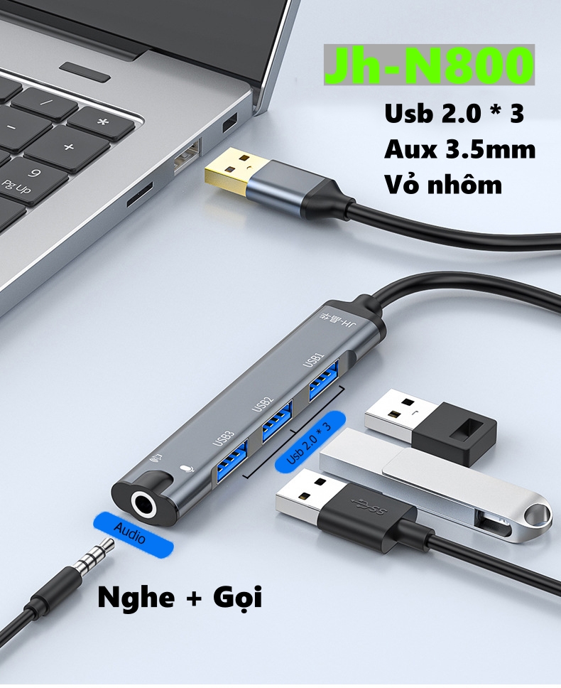 Hub chia usb 3.0 ra âm thanh aux 3.5mm, usb, thẻ nhớ tf, sd