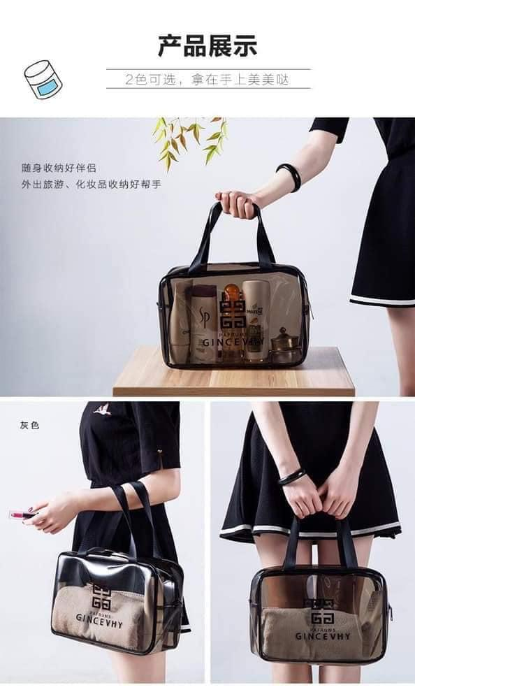 Set 3 túi trong suốt đựng đồ, mỹ phẩm du lịch thời trang