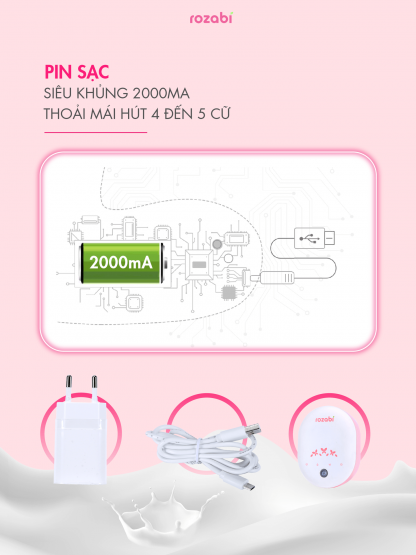 Máy hút sữa Rozabi Deluxe điện đôi có pin sạc