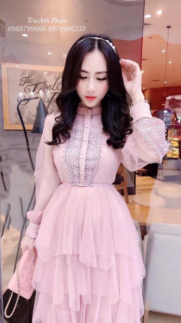 Đầm Tiểu Thư Tầng Chất Voan Eo Thun