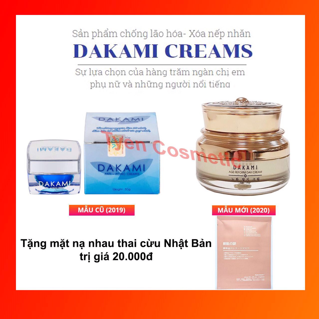 [HCM][CHÍNH HÃNG] Dakami Kem Chống Lão Hóa Tyen shop trẻ ra 10 tuổi sau 20 ngày (Tặng mặt nạ collagen viên nén Soonacos trị giá 40K)