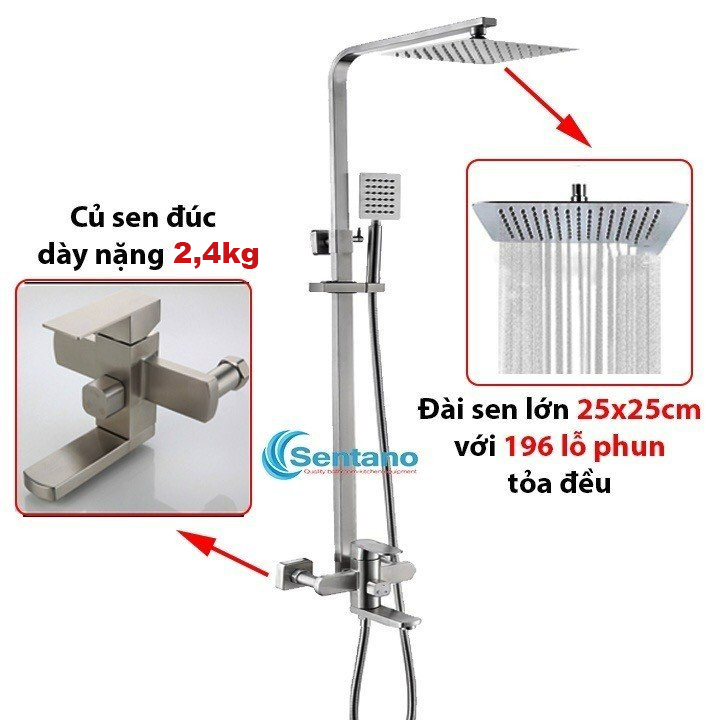 [SALE RẺ][HÀNG PLUS LOẠI 1] Sen Cây Tắm vuông Nóng Lạnh dòng cao cấp nhất Sentano STN-101 PLUS INOX 304 cao cấp