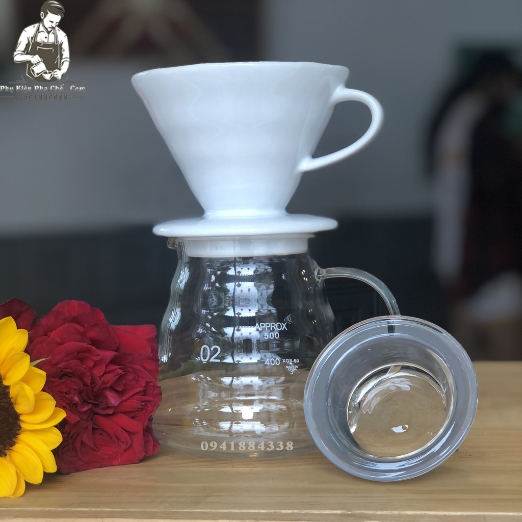Bộ Bình Pha Cà Phê Drip V60 Phễu Sứ