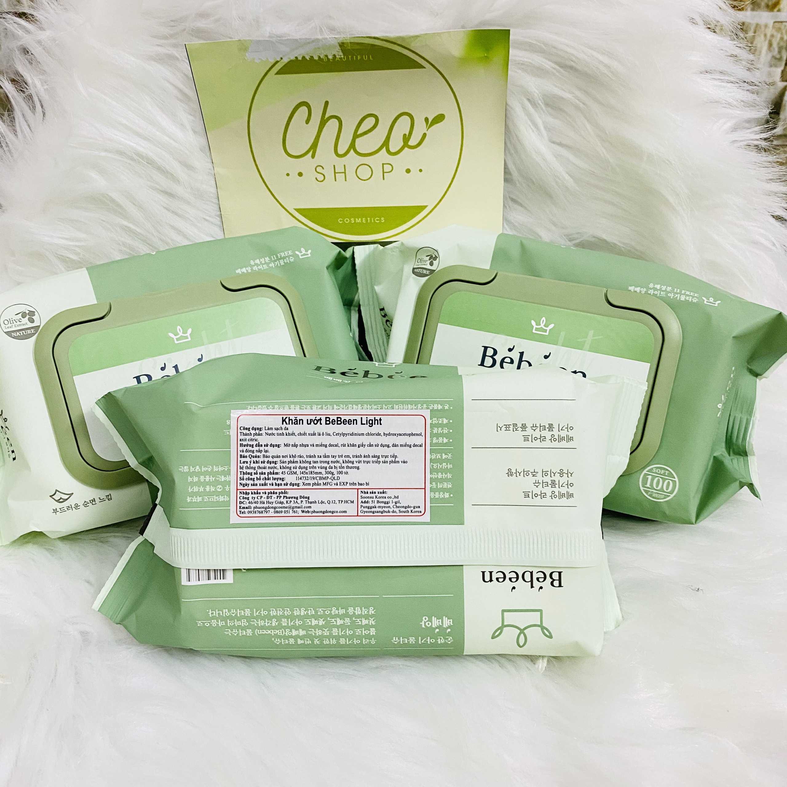 Khăn ướt Bebeen Hàn Quốc 100 tờ không mùi XANH