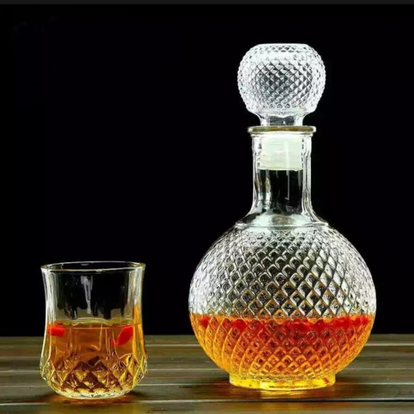 Chai Thủy Tinh Đựng Rượu 1 Lít cao cấp mẫu bầu tròn giác kim cương – Vỏ Chai Rượu Đẹp 1000ML -  Bình Đựng Rượu siêu trong (A2)