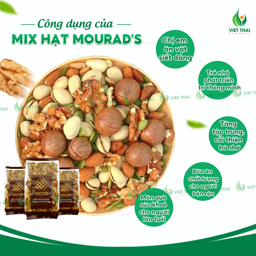 【CAO CẤP】Hỗn Hợp Hạt Mix Mourads Úc 500g (Hạnh nhân óc chó macca hạt bí hạt dẻ cười...)