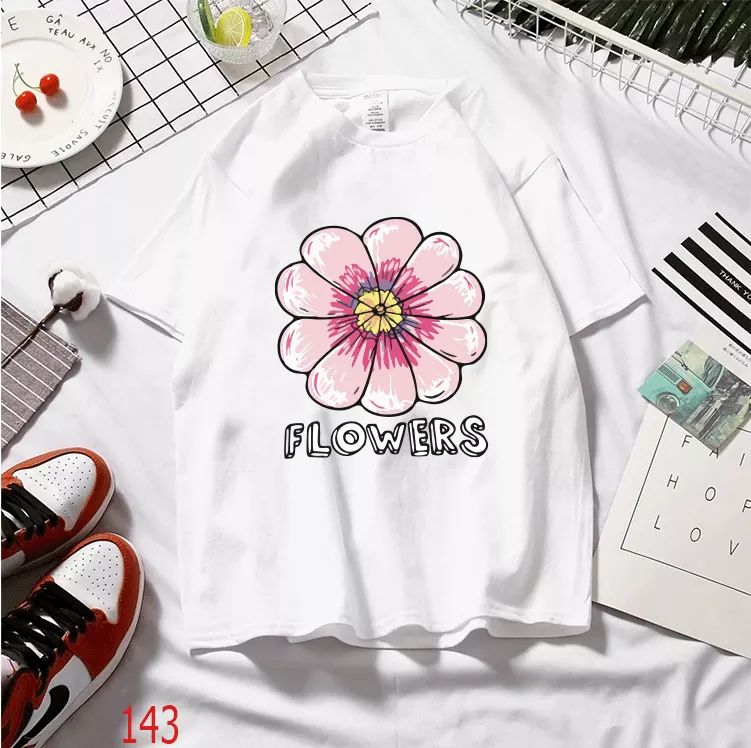 Áo thun nữ form rộng Hàn Quốc in hình Hoa Flowers dễ thương vải dày mịn mát