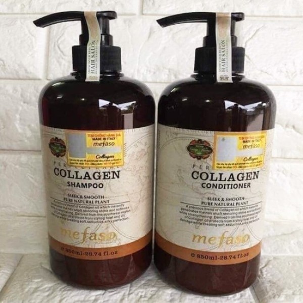 Cặp Dầu Gội Và Dầu Xả Collagen Mefaso 850ML TRỊ GÀU LÀM MƯỢT TÓC HIỆU QUẢ- Collagen Argan Mefaso