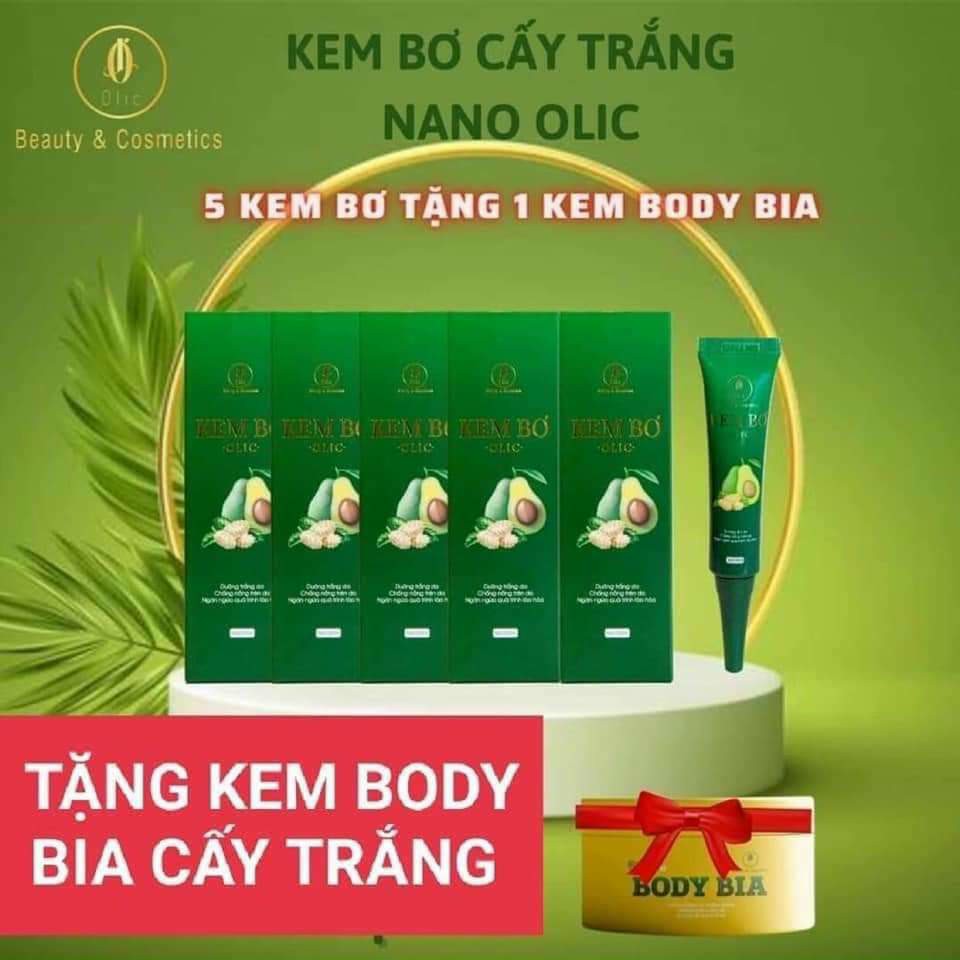 Combo 5 Hộp Kem Bơ Olic cấy trắng Tặng Kèm 1 Body Bia Olic 100gram