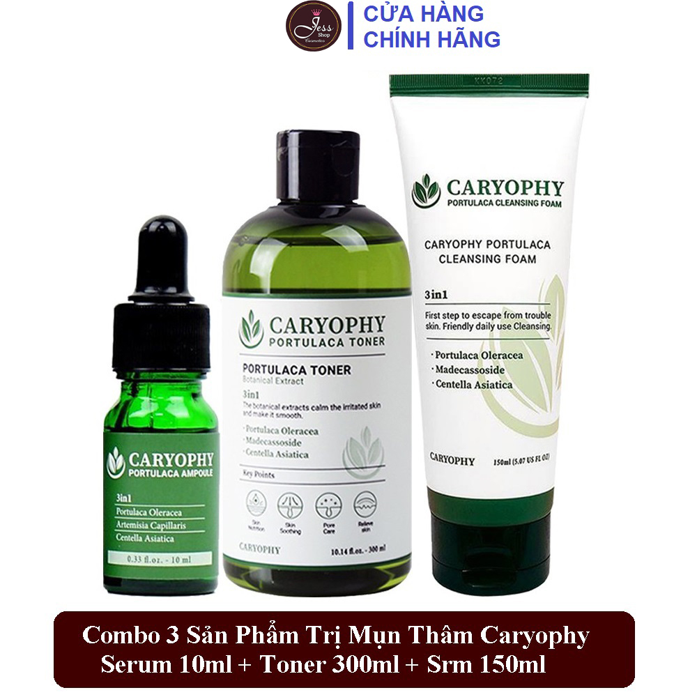 Bộ 3 Sản Phẩm Dưỡng Da Giảm Mụn Thâm Caryophy (Sữa rửa mặt 150ml +  Toner 300ml + Serum 30ml)