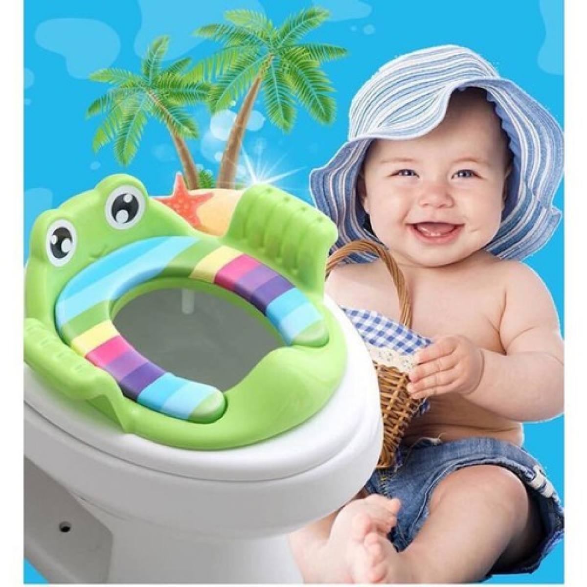 I Lót bệ bồn cầu kiểu ếch có tay vịn cho bé đi vệ sinh một mình