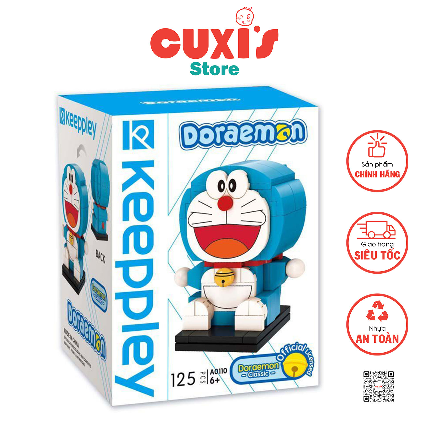 [Hộp Global] Đồ chơi lắp ráp lego Doraemon, Keeppley A0110 - Doraemon Classic (125 Mảnh ghép) Qman