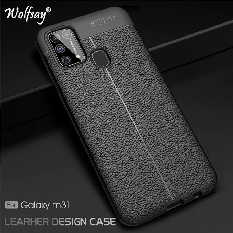 Ốp lưng vân da chống sốc AutoFocus cho samsung M21 / M31 (đen)