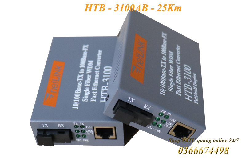 Bảng giá Thiết Bị Chuyển Đổi Quang Điện 1 Sợi Media Converter 1FO 1 Quang 1 LAN 100Mbps Netlink HTB-3100AB Phong Vũ