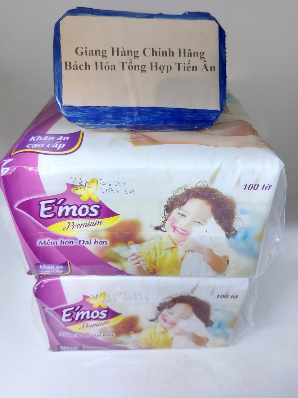 [HCM]2 Khăn giấy vuông E'mos Premium 100 tờ (2 bịch ) Mềm Hơn-Dai Hơn