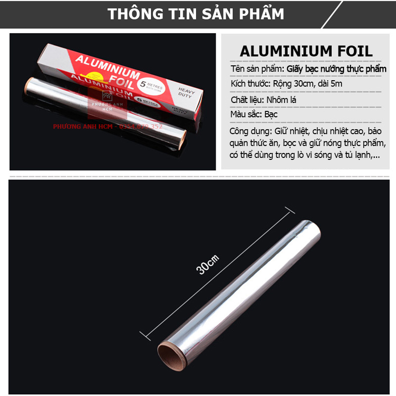 [HCM]CUỘN GIẤY BẠC NƯỚNG THỊT BÁNH ĐỒ ĂN/ GIẤY BẠC BỌC THỰC PHẨM (30cmx5m)