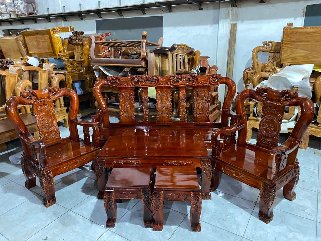 Bộ salon-bộ bàn ghế phòng khách chạm đào tay 10 hhh