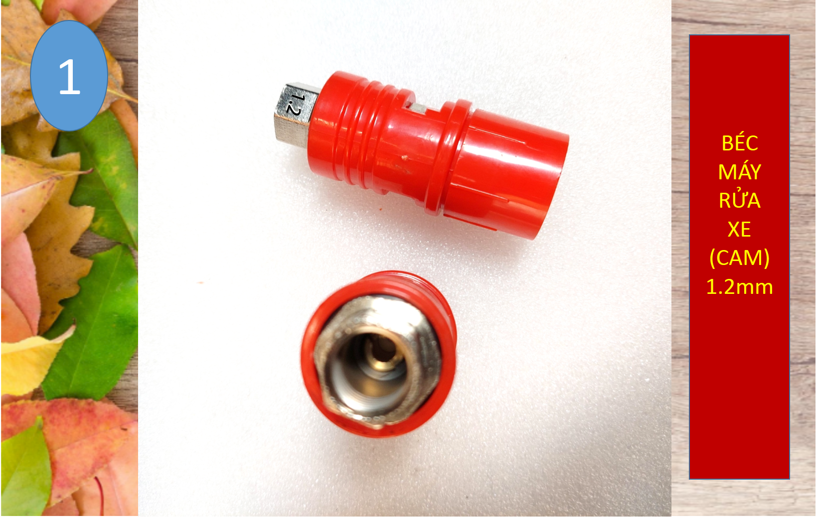 Béc rửa xe cam 1.2mm, đầu xịt rửa xe cao cấp loại lỗ béc 1.2mm, béc đài loan chân si trắng