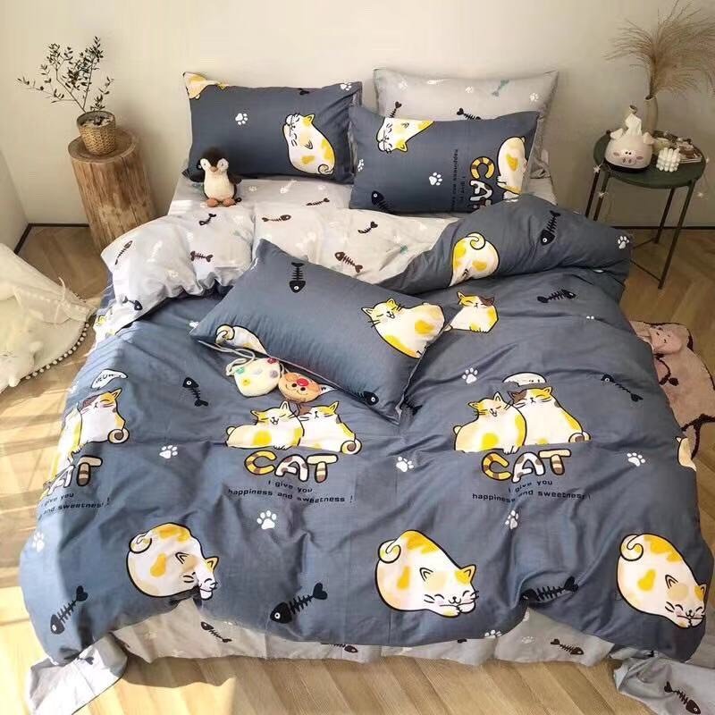 Bộ Chăn Ga Gối Poly Nhập 4 món, mẫu khủng long cute