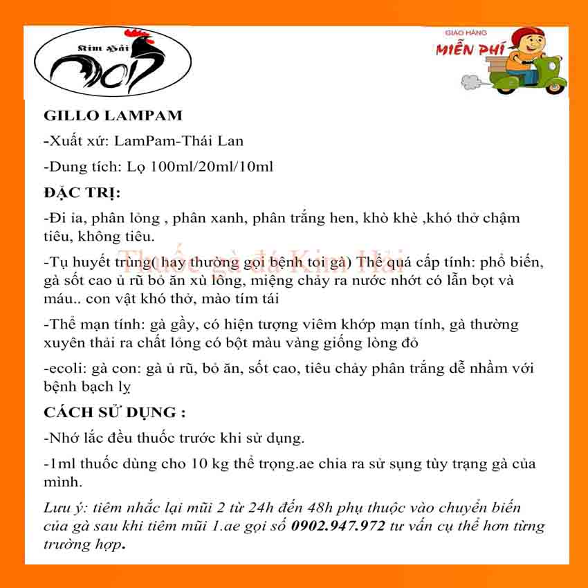 Gillo LamPam-lọ 100ml dạng chích-[tặng kèm kim tiêm]-tr.ị bách bệnh cho gà đá.