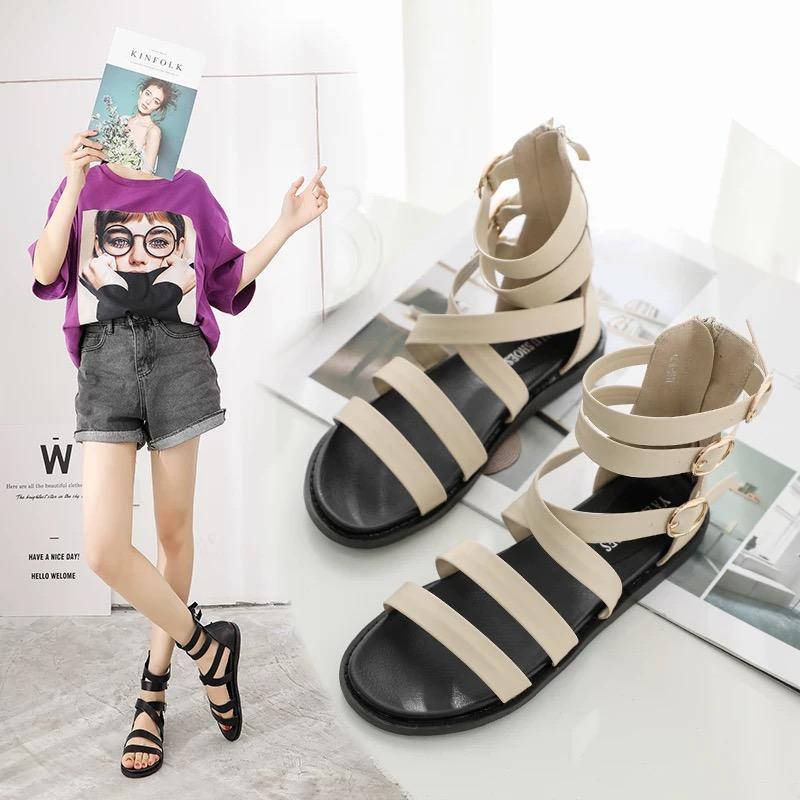Giày Sandal Chiến Binh Đế Bệt Quai Da Mềm