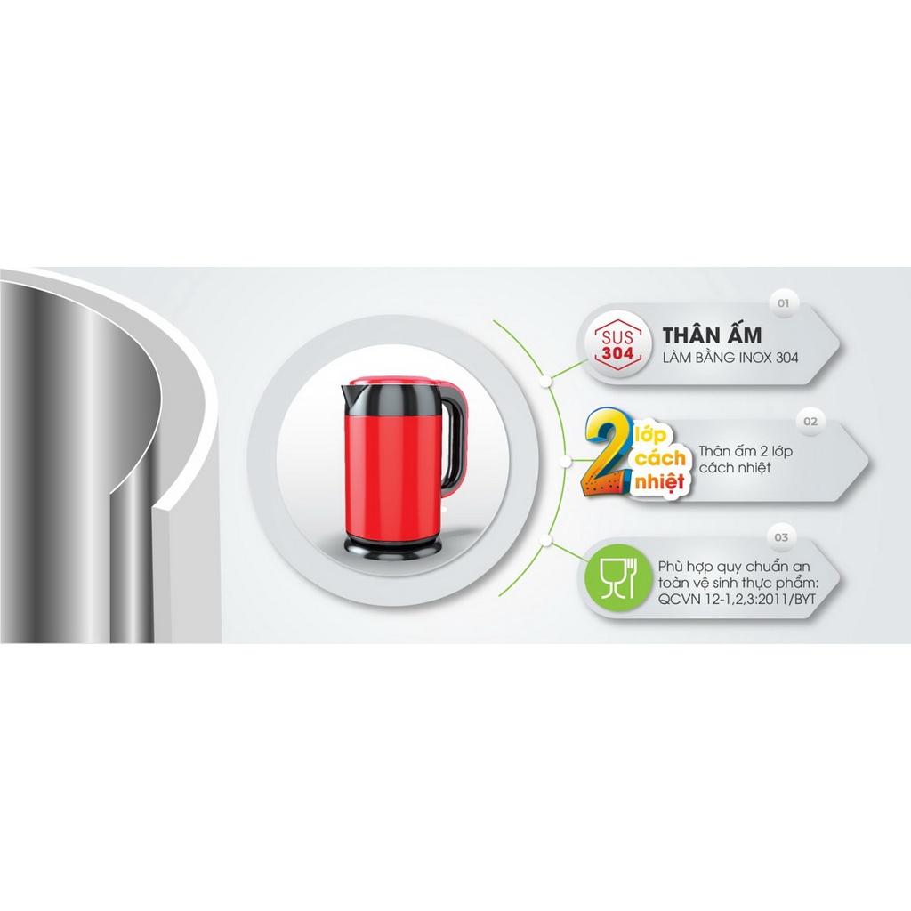 Ấm Siêu Tốc 2 Lớp Rạng Đông 1.7L - Model: RD - AST17ST1.E