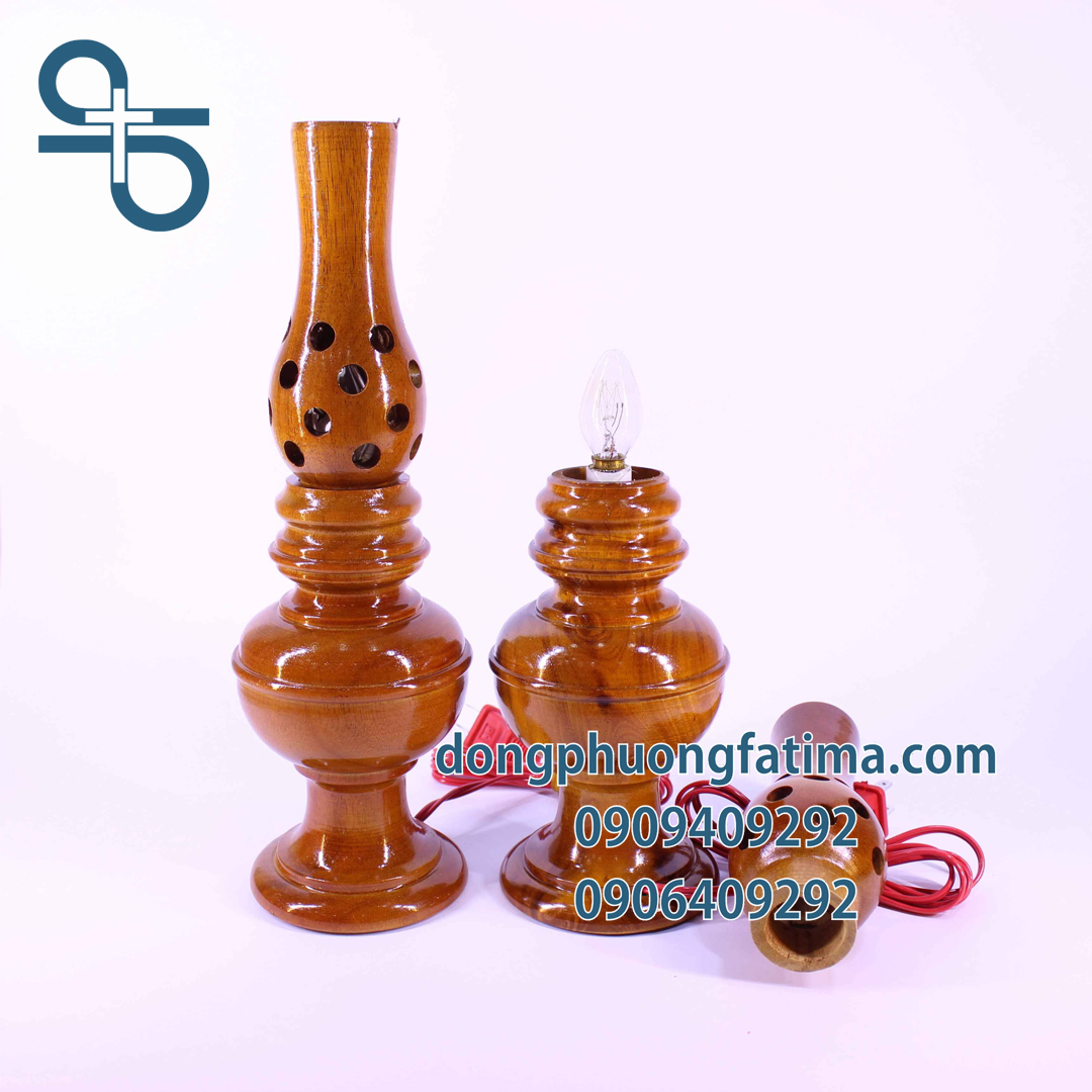 Đèn Bàn Thờ2 Cây Đèn Gỗ Cao Bàn Thờ 29cm