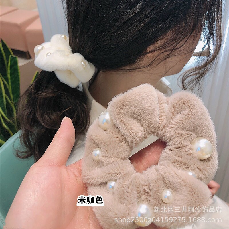 Dây Cột Tóc Lông Mịn Đính Hạt Ngọc Phong Cách Hàn, Hàng Chất - phukienteen