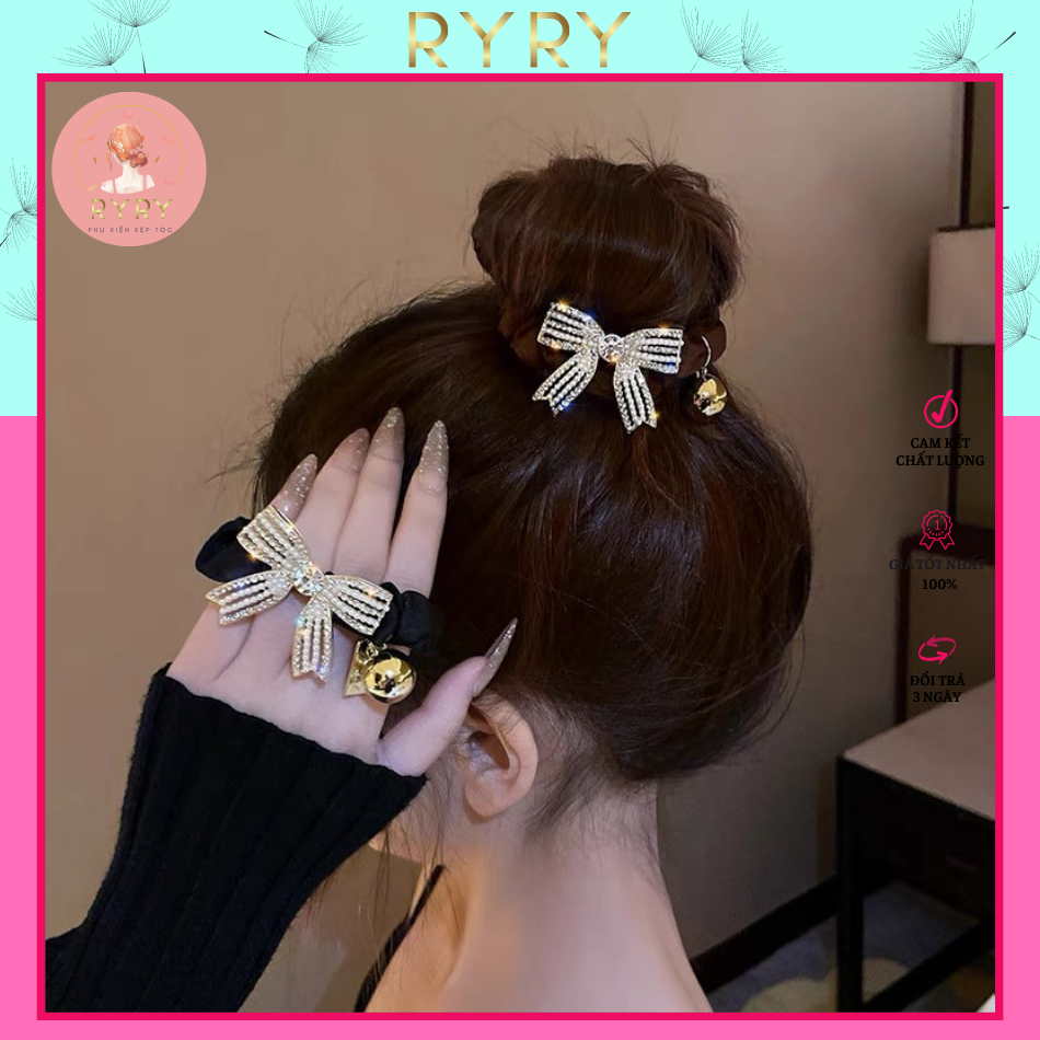 Dây Cột Tóc Nơ Đính Đá Xinh Xắn Sang Chảnh Cho Nữ