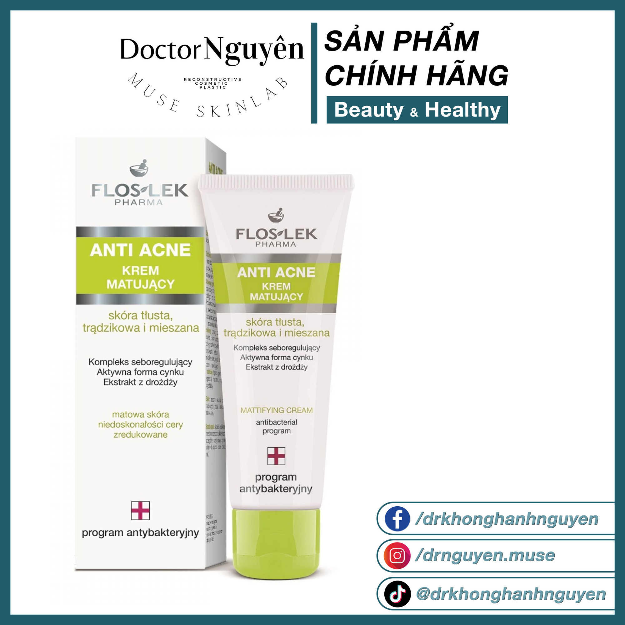 [HÀNG NHẬP KHẨU] Kem Dưỡng Ẩm Và Kiểm Soát Dầu Floslek Anti Acne Mattifying Cream