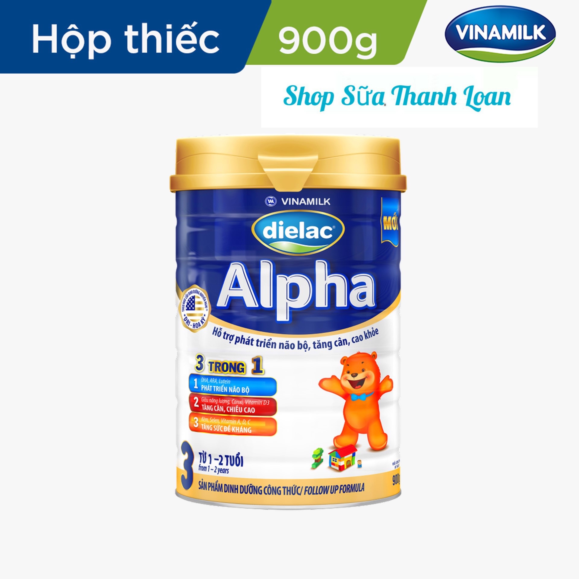 (HSD T11-2027) SỮA BỘT VINAMILK DIELAC ALPHA 3 900G (CHO TRẺ TỪ 1 - 2 TUỔI).