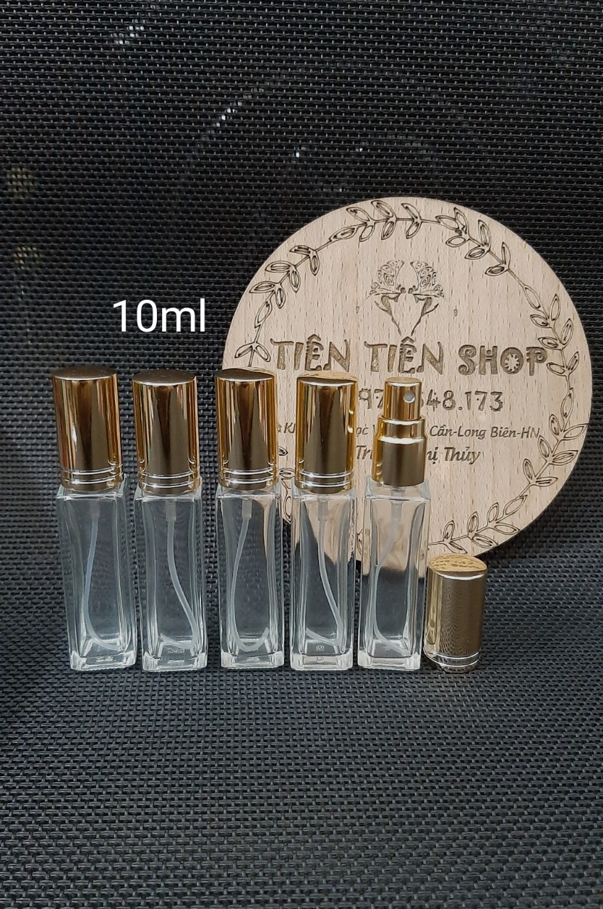 1 Chai thuỷ tinh vuông trong 10ml đầu xịt phun sương vàng