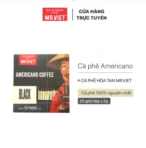 32 HỘP MR.VIET Cà Phê Hòa Tan Đen Americano  (MR.VIET Black Instant Coffee)