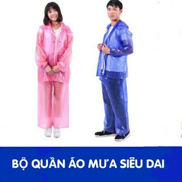 Bộ quần áo mưa chấm bi siêu dai cho nam và nữ kèm túi đựng tiện dụng