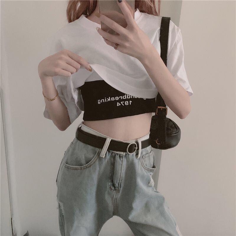 [HCM]Sét áo croptop in chữ cá tính
