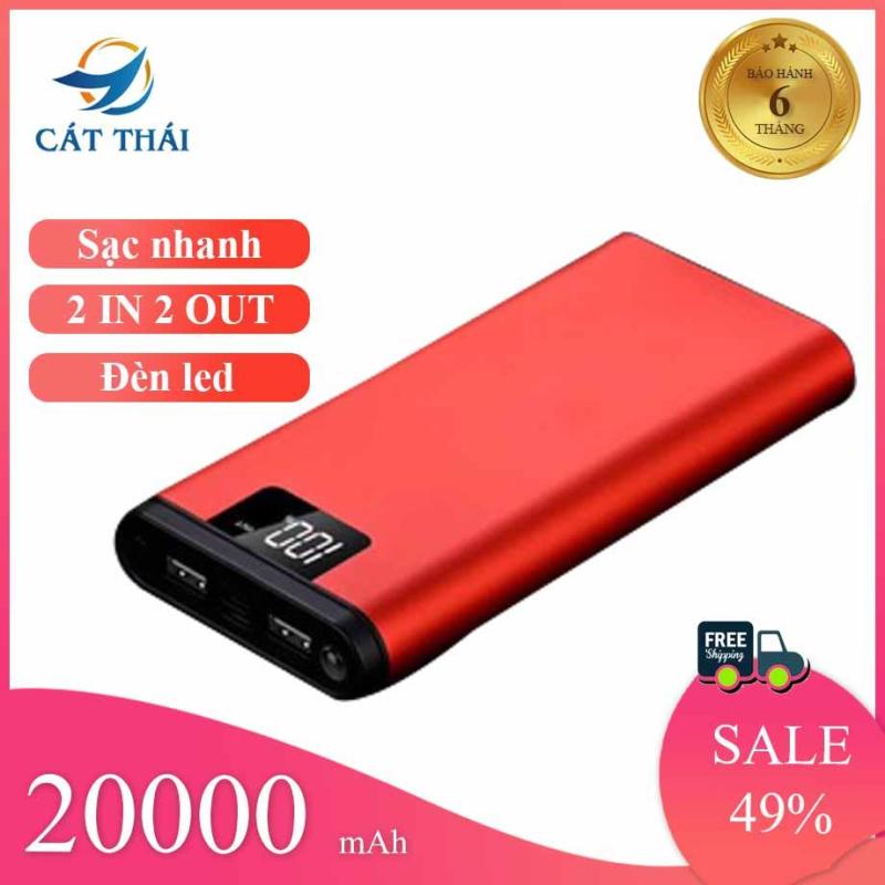 Giá Pin Sạc Dự Phòng Cát Thái YM-129 20000mAh sạc pin nhanh 2 cổng sạc USB vỏ hợp kim mỏng kiểu dáng dễ thương hiển thị pin điện tử dung lượng lớn