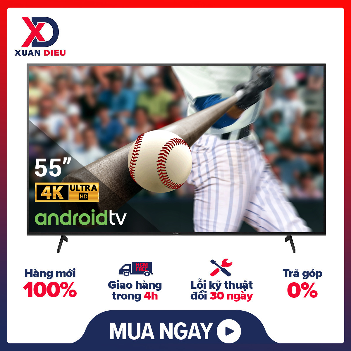 [HCM][Trả góp 0%]Android Tivi Sony 4K 55 inch KD-55X8050H VN3 - Độ phân giải chuẩn 4K UHD đem lại những sắc màu rực rỡ Kết nối wifi thoả thích xem những chương trình yêu thích Hỗ trợ Bluetooth 4.2 hiện đại cho tốc độ kết nối nhanh