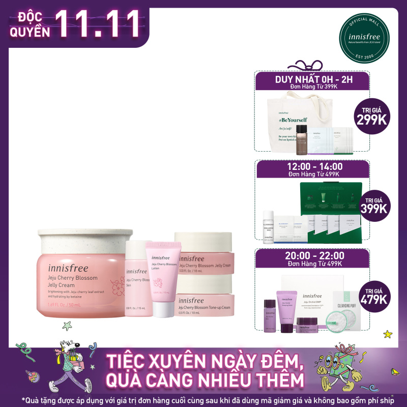 Combo Bộ sản phẩm dưỡng ẩm trắng sáng da từ hoa anh đào đảo Jeju Innisfree Cherry Blossom ( Gel Dưỡng Ẩm Sáng Da, Nước cân bằng dưỡng ẩm sáng da, Sữa dưỡng ẩm sáng da, Kem dưỡng ẩm sáng da) giá rẻ