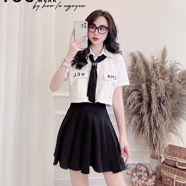 Áo Sơ Mi Croptop Phối Cà Vạt Hot Trend (Fy0905)