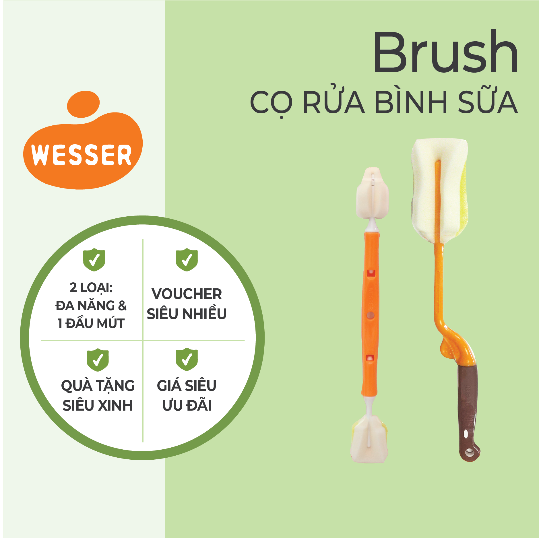 Dụng cụ vệ sinh bình sữa Wesser - MÀU CAM