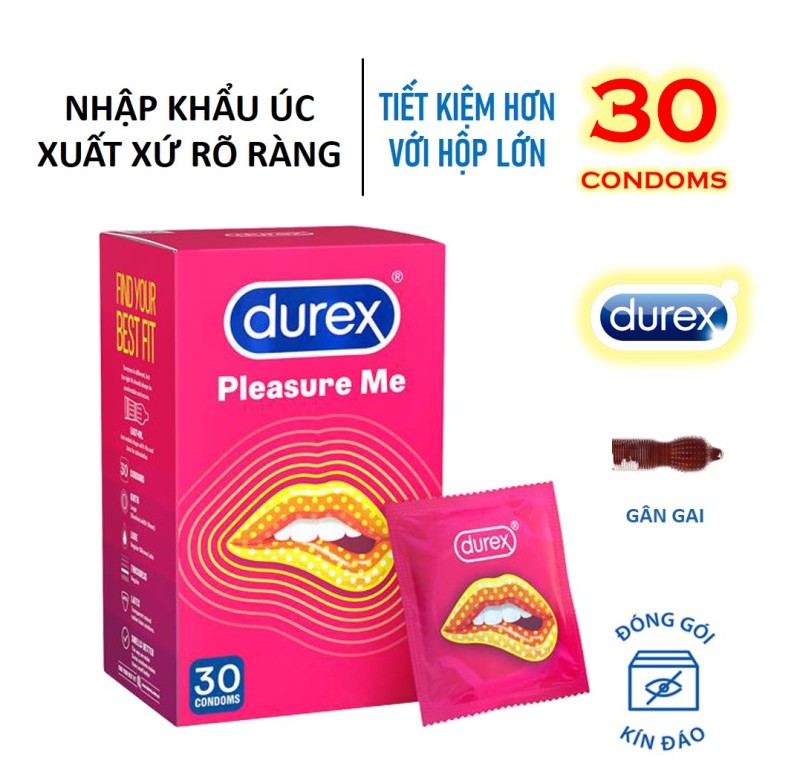 Bao Cao Su Durex  Úc, Bao Cao Su Durex Pleasure Me Gân Gai, Size 56, hộp 30 chiếc- Hidden Beauty cao cấp
