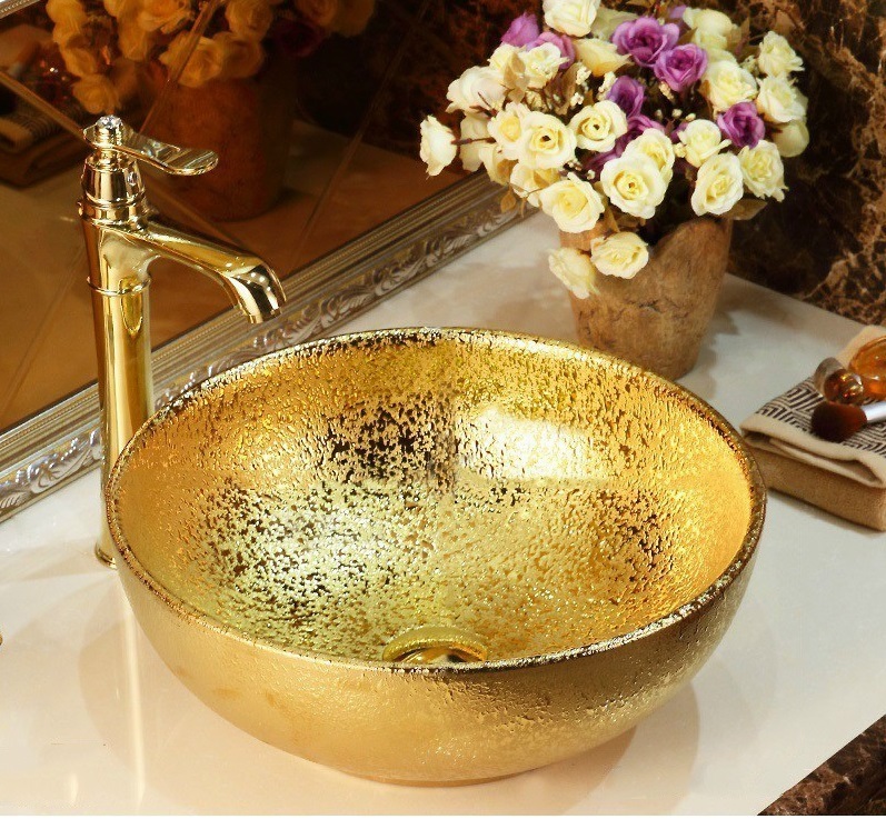 Chậu sứ lavabo để bàn màu vàng nhám độc đáo