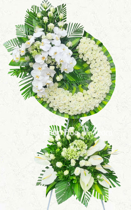 VÒNG HOA CHIA BUỒN 2 TÂNG [KÈM BANNER THÔNG ĐIỆP]