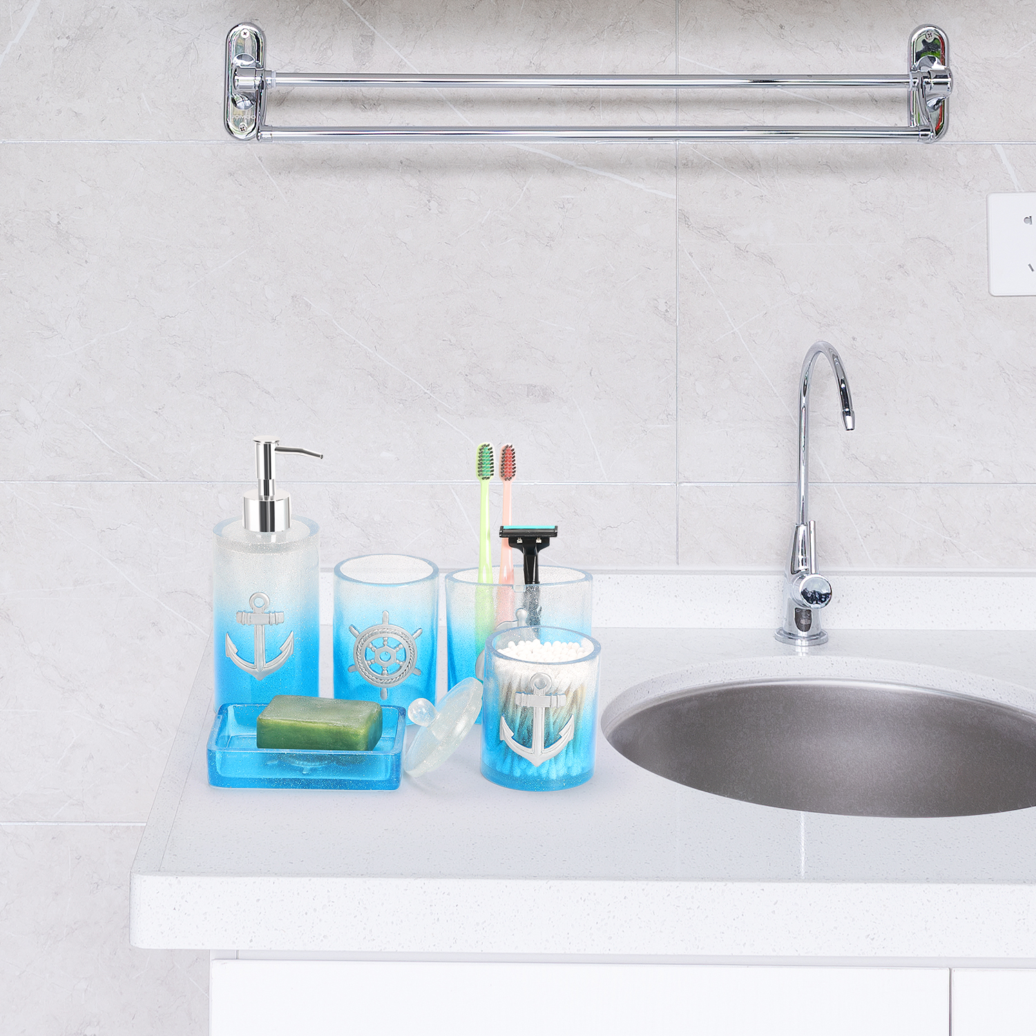 Bộ đồ dùng nhà tắm set 5 món hình mỏ neo