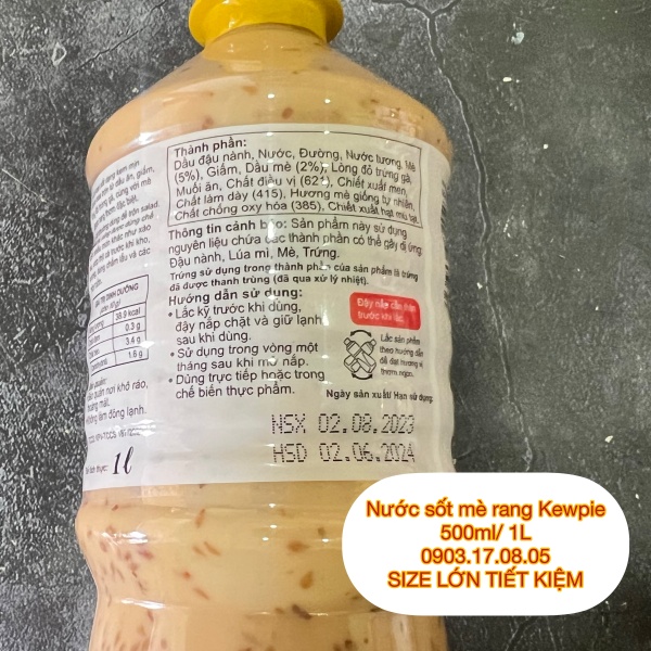 SIZE LỚN TIẾT KIỆM Nước sốt Mè Rang Kewpie (500ml/1L)