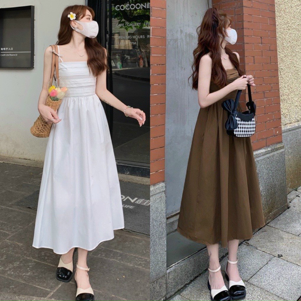 ĐẦM Phong cách HEPBURN XẾP LI 2 DÂY NƠ