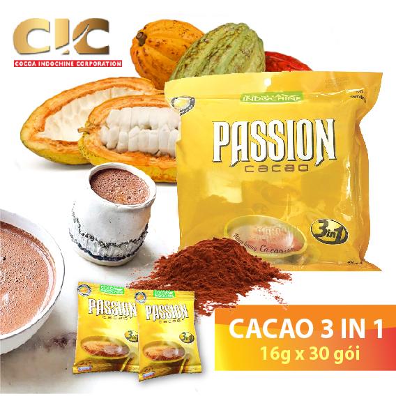 [HCM]Combo 3 Túi Bột Ca Cao Passion 3 in 1 (Túi 30 gói x 16g) - tặng 1 gói